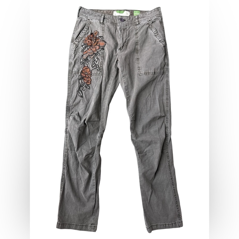 Anthropologie The Wanderer Pants Olive Green Embroidered Beaded